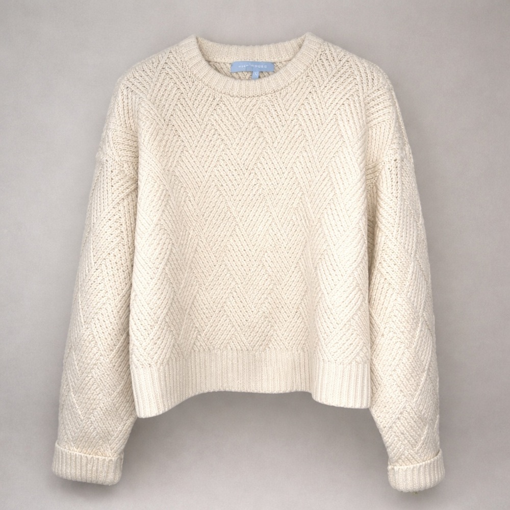 Hill House Cream RWS Wool Sweater Chevron Knit Cozy Minimalist Boxy